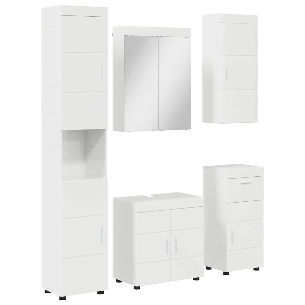 vidaXL Bathroom Furniture Set TULUM 5 pcs High Gloss White