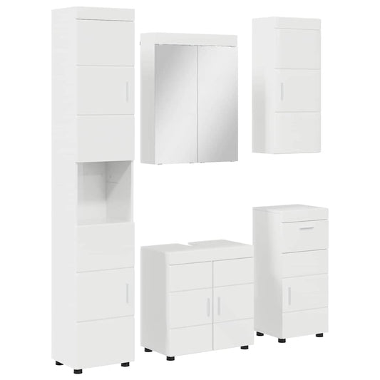 vidaXL Bathroom Furniture Set TULUM 5 pcs High Gloss White