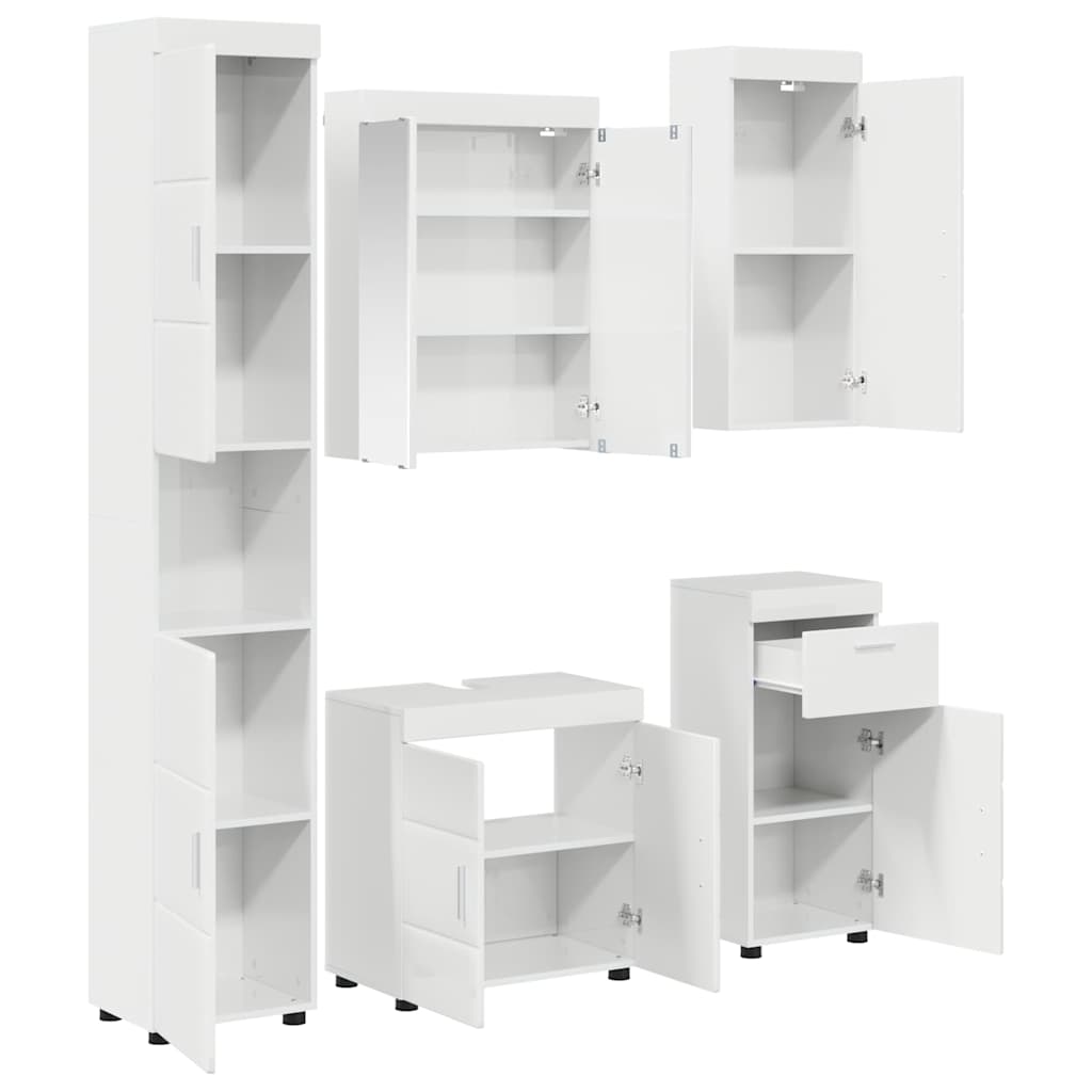 vidaXL Bathroom Furniture Set TULUM 5 pcs High Gloss White