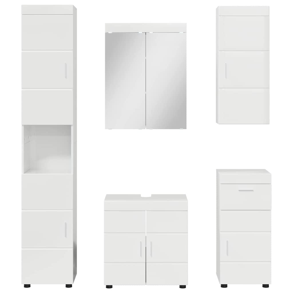 vidaXL Bathroom Furniture Set TULUM 5 pcs High Gloss White