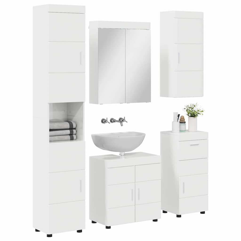 vidaXL Bathroom Furniture Set TULUM 5 pcs High Gloss White