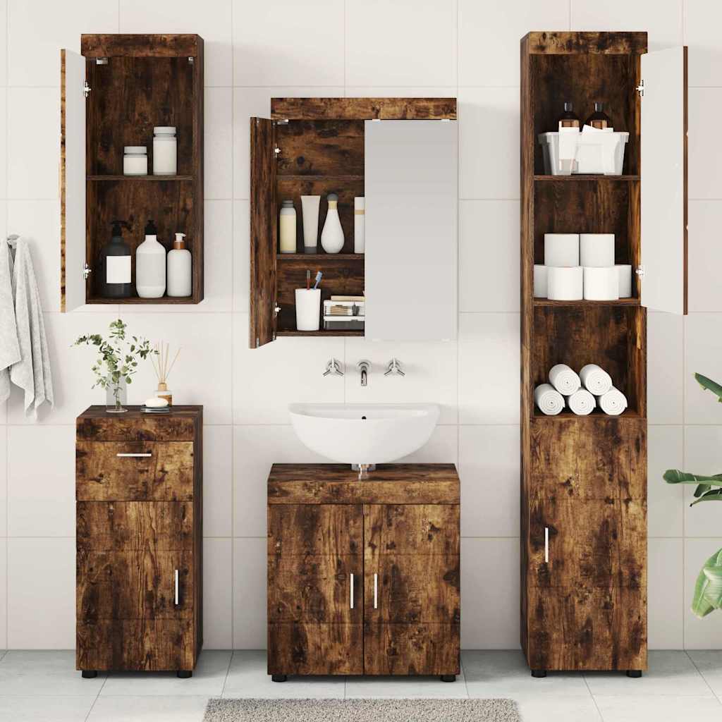 vidaXL Bathroom Furniture Set TULUM Smoked Oak Engineered Wood