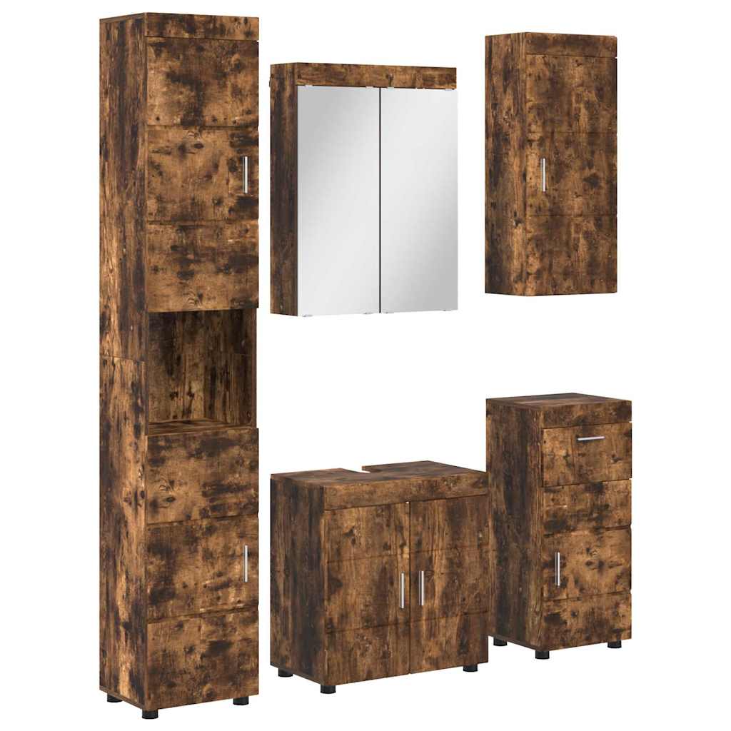 vidaXL Bathroom Furniture Set TULUM Smoked Oak Engineered Wood