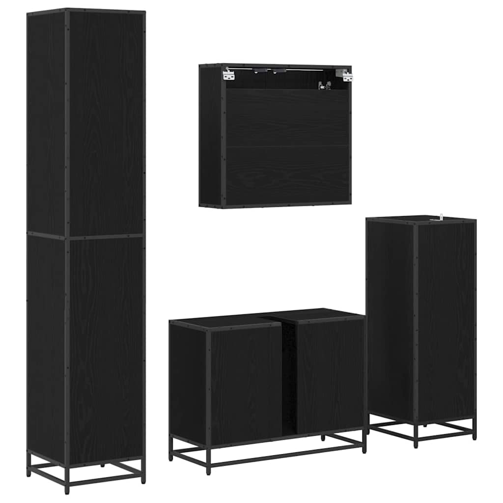 vidaXL Bathroom Furniture Set 4 pcs Black Oak Engineered Wood