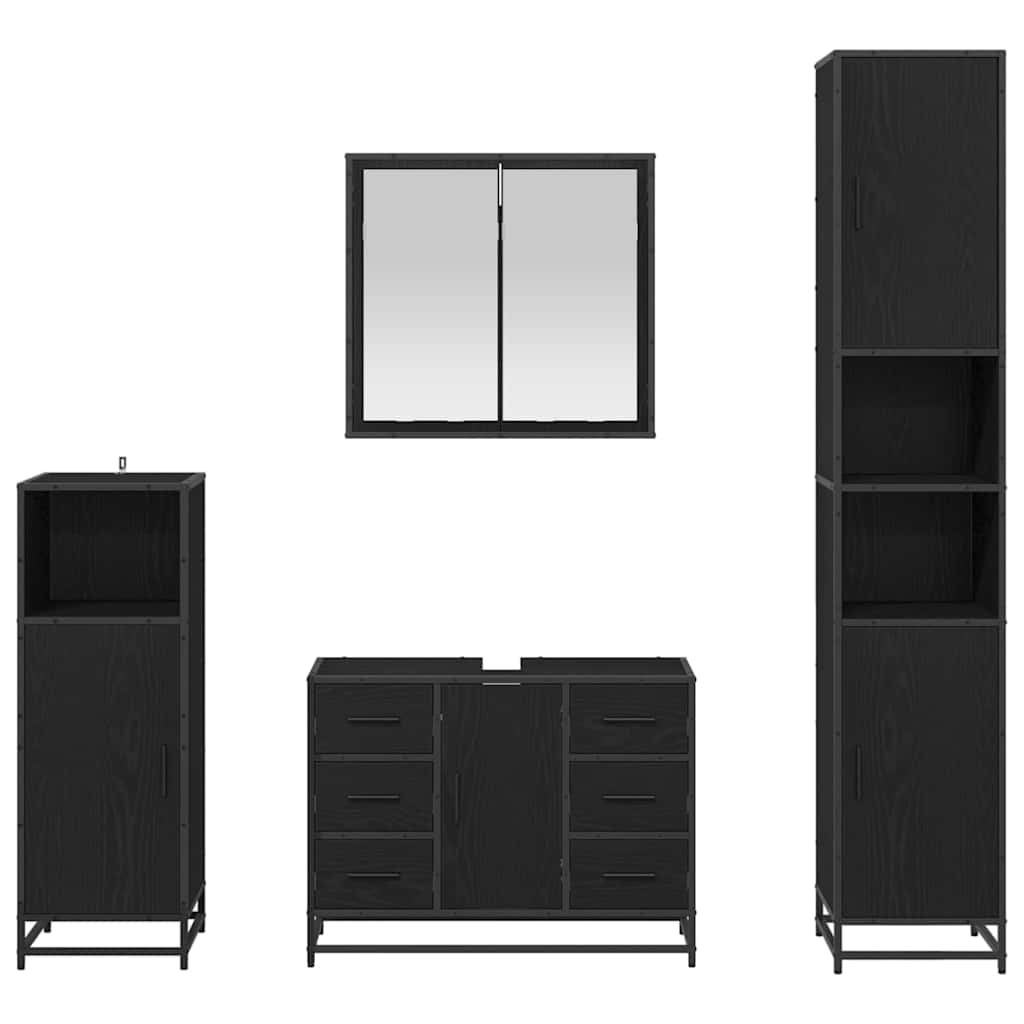 vidaXL Bathroom Furniture Set 4 pcs Black Oak Engineered Wood