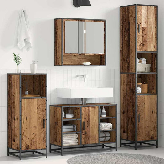 vidaXL Bathroom Furniture Set with Shelf Old Wood 35 x 37.5 x 188.5 cm