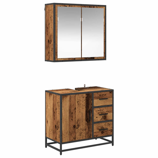 vidaXL Bathroom Furniture Set with Door 2 pcs Old Wood Engineered Wood