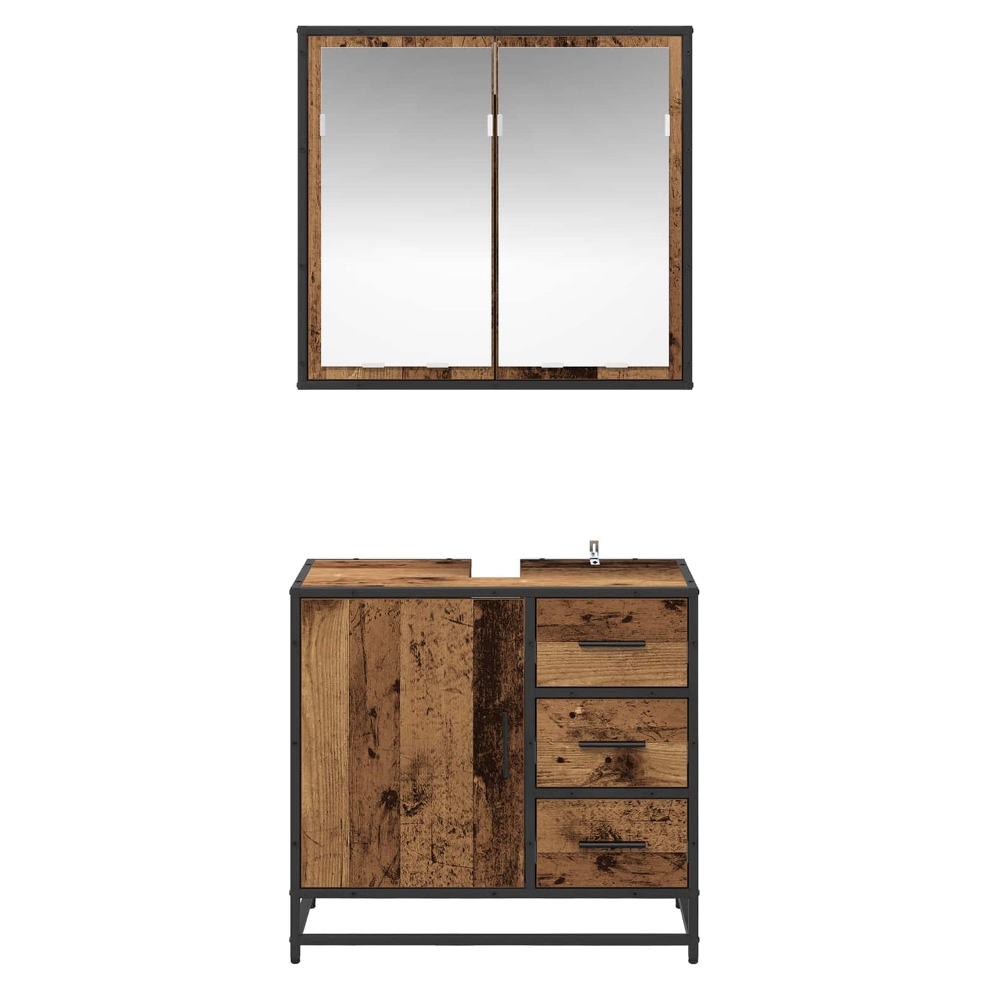 vidaXL Bathroom Furniture Set with Door 2 pcs Old Wood Engineered Wood
