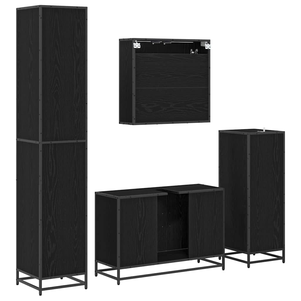 vidaXL Bathroom Furniture Set 4 pcs Black Oak Engineered Wood