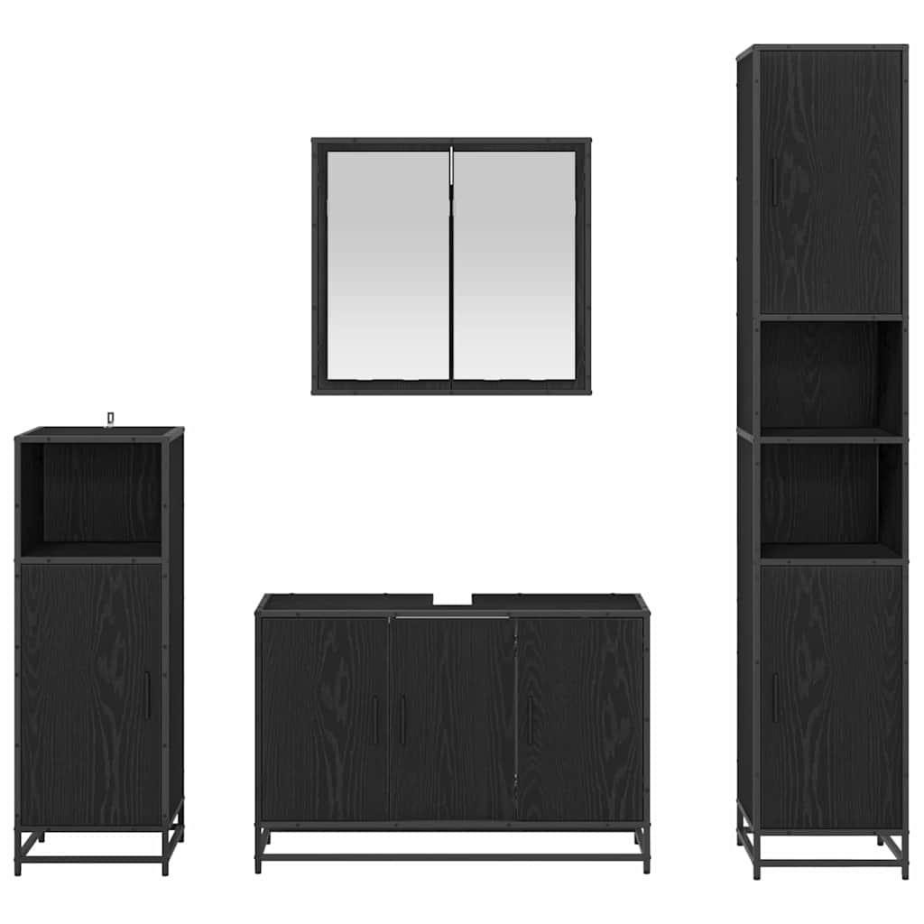 vidaXL Bathroom Furniture Set 4 pcs Black Oak Engineered Wood