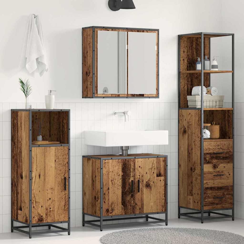 vidaXL Bathroom Furniture Set with Door 3 pcs Old Wood Engineered Wood