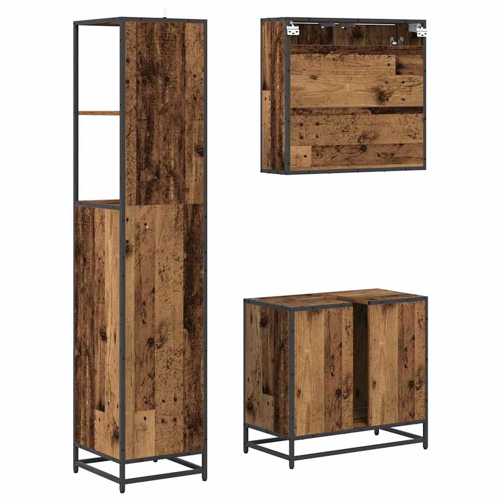 vidaXL Bathroom Furniture Set with Door 3 pcs Old Wood Engineered Wood