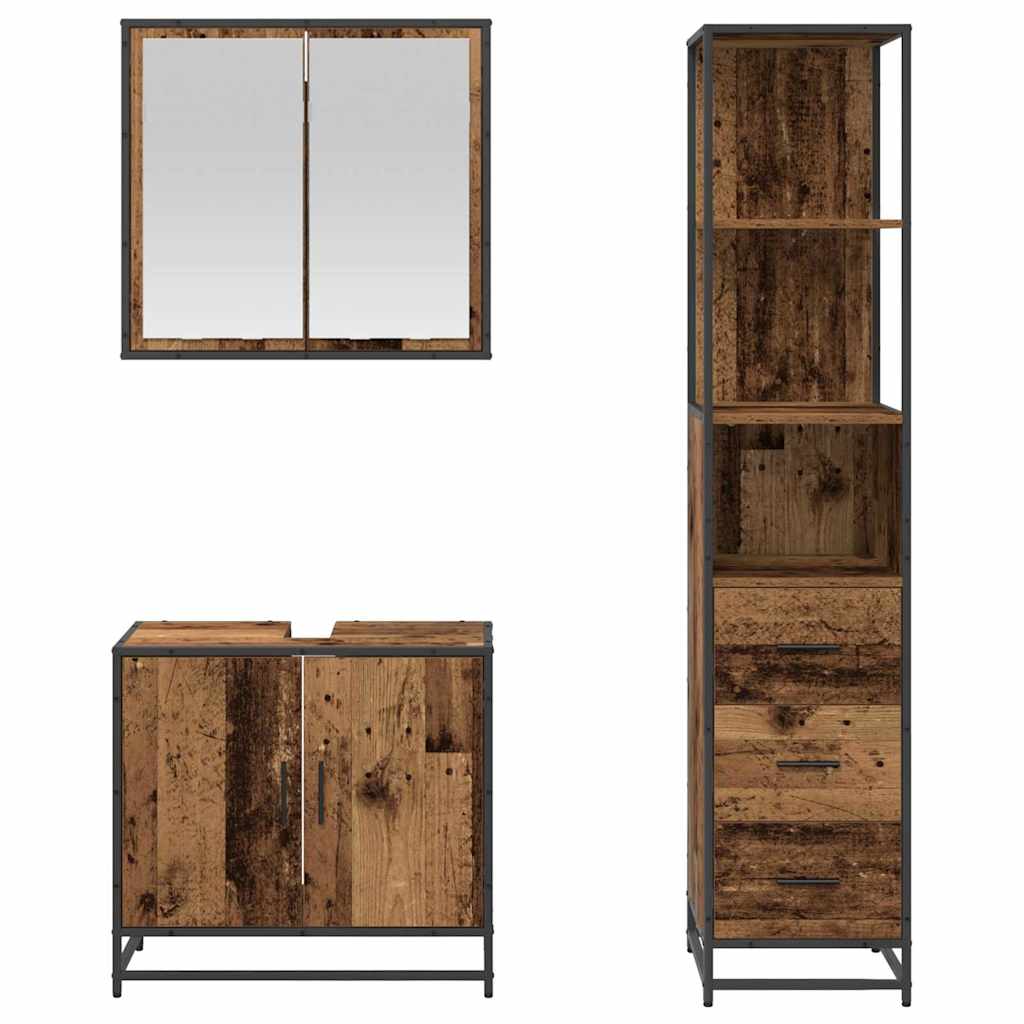 vidaXL Bathroom Furniture Set with Door 3 pcs Old Wood Engineered Wood