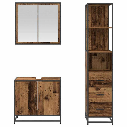 vidaXL Bathroom Furniture Set with Door 3 pcs Old Wood Engineered Wood