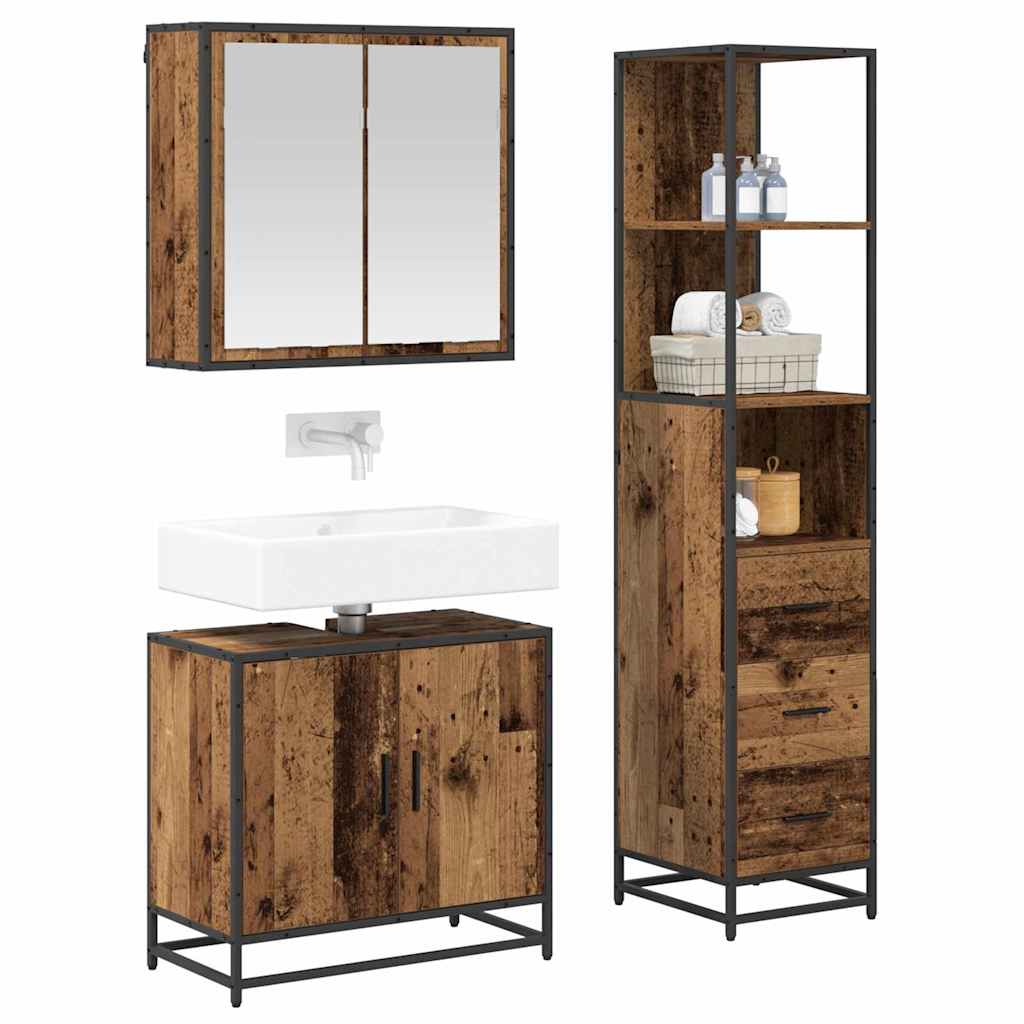vidaXL Bathroom Furniture Set with Door 3 pcs Old Wood Engineered Wood
