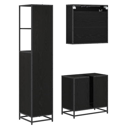 vidaXL Bathroom Furniture Set 3 pcs Black Oak Engineered Wood