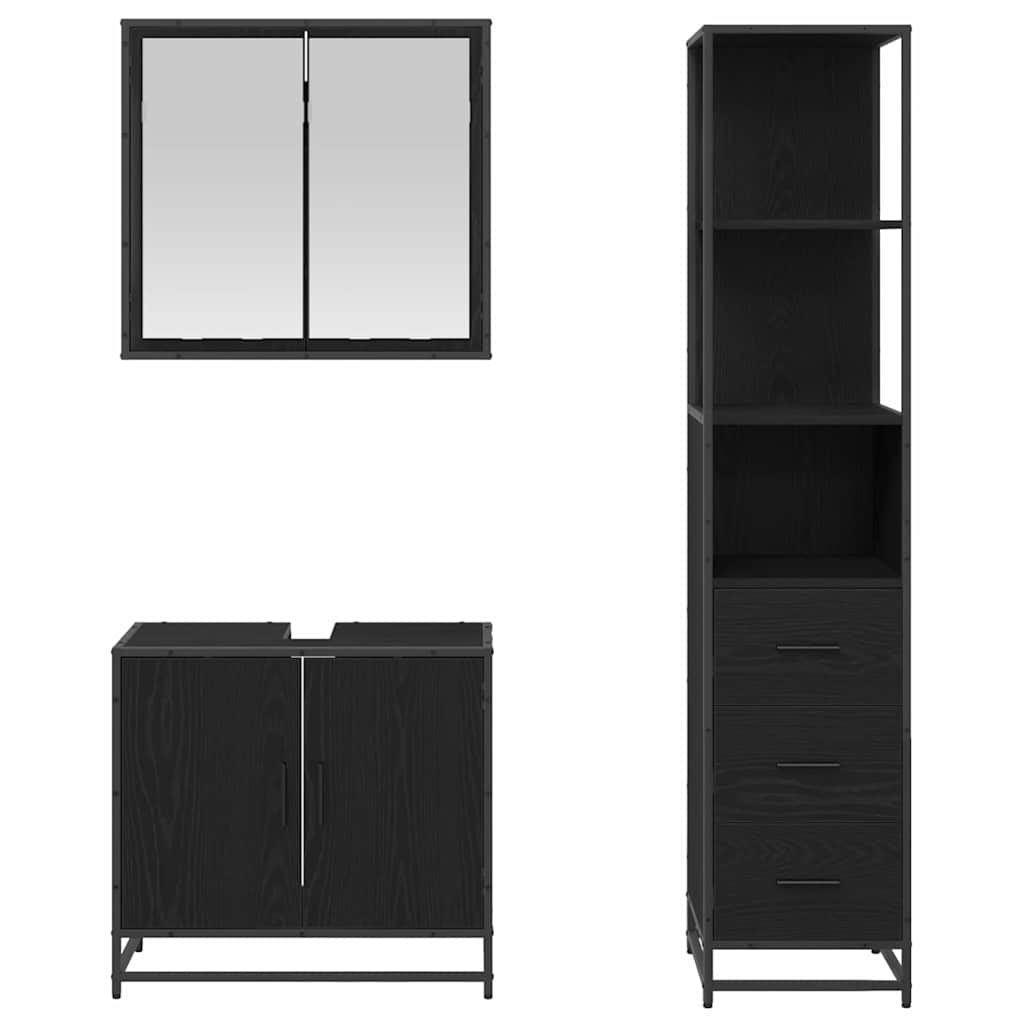 vidaXL Bathroom Furniture Set 3 pcs Black Oak Engineered Wood