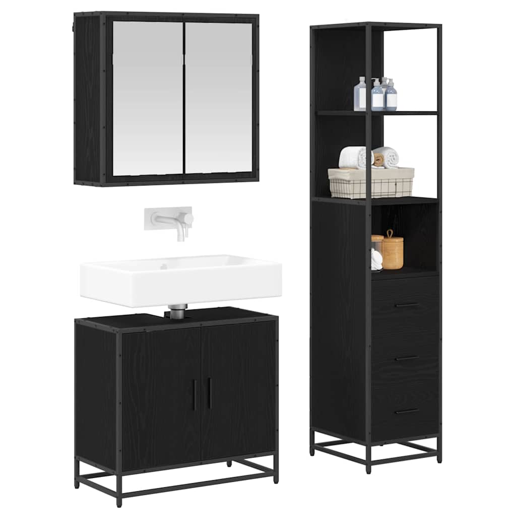 vidaXL Bathroom Furniture Set 3 pcs Black Oak Engineered Wood