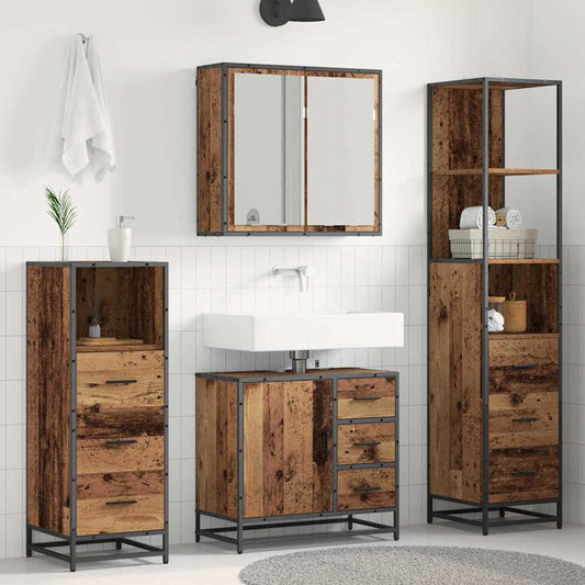 vidaXL Bathroom Furniture Set with Door 4 pcs Old wood 65 x 33 x 60 cm