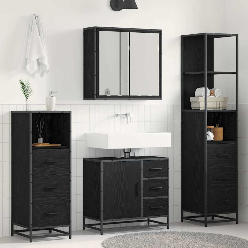 vidaXL Bathroom Furniture Set 4 pcs Black Oak Engineered Wood