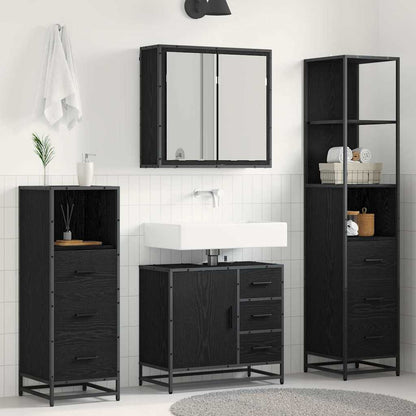 vidaXL Bathroom Furniture Set 4 pcs Black Oak Engineered Wood