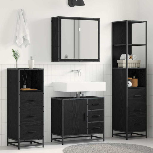 vidaXL Bathroom Furniture Set 4 pcs Black Oak Engineered Wood