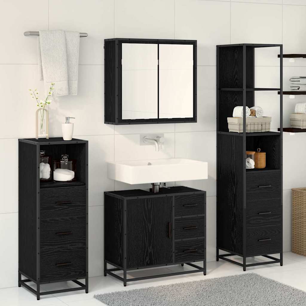 vidaXL Bathroom Furniture Set 4 pcs Black Oak Engineered Wood