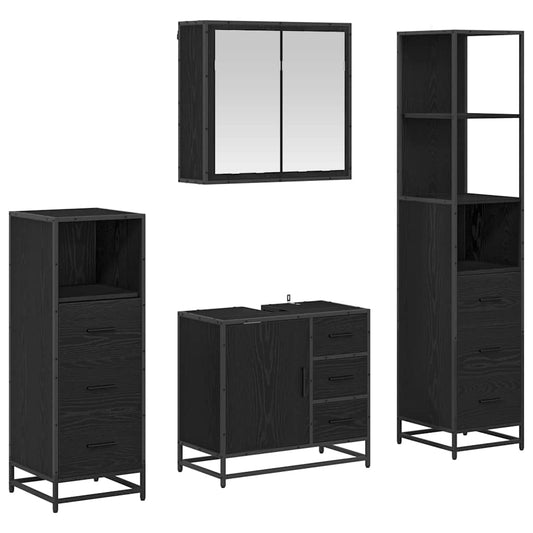 vidaXL Bathroom Furniture Set 4 pcs Black Oak Engineered Wood