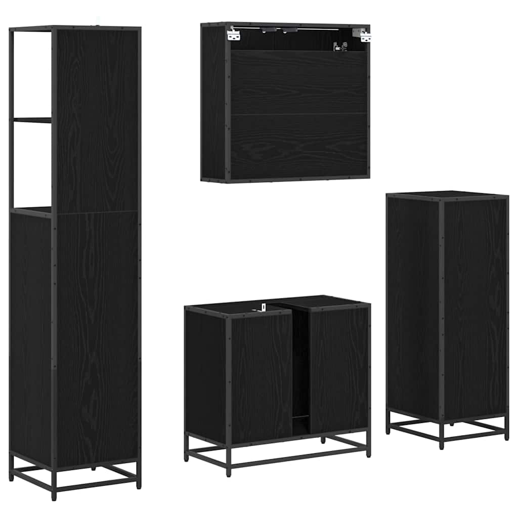 vidaXL Bathroom Furniture Set 4 pcs Black Oak Engineered Wood