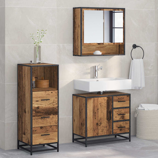 vidaXL Bathroom Furniture Set with Door 3 pcs Old Wood Engineered Wood