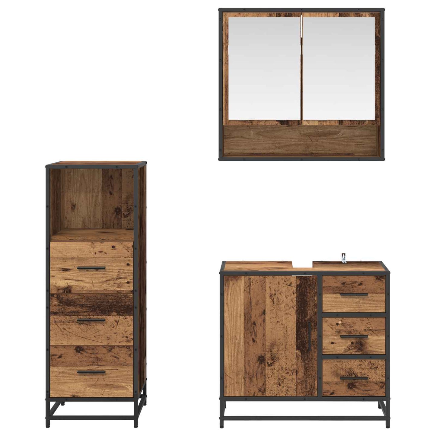 vidaXL Bathroom Furniture Set with Door 3 pcs Old Wood Engineered Wood