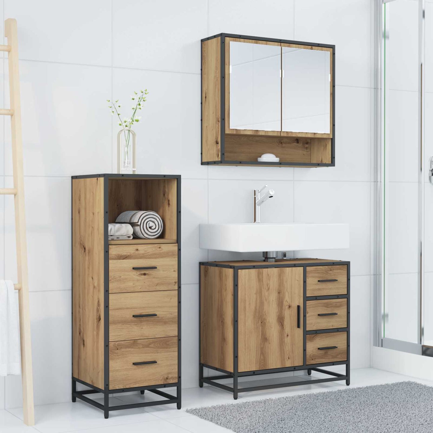 vidaXL Bathroom Furniture Set 3 pcs Artisan Oak Engineered Wood