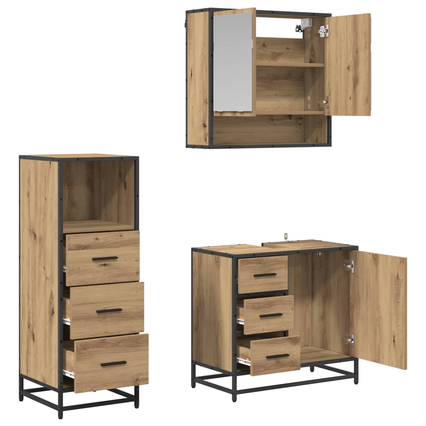 vidaXL Bathroom Furniture Set 3 pcs Artisan Oak Engineered Wood