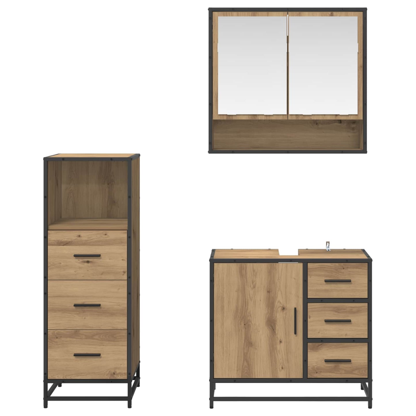 vidaXL Bathroom Furniture Set 3 pcs Artisan Oak Engineered Wood