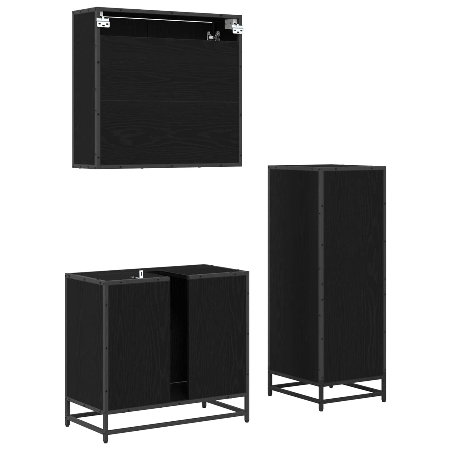 vidaXL Bathroom Furniture Set 3 pcs Black Oak Engineered Wood