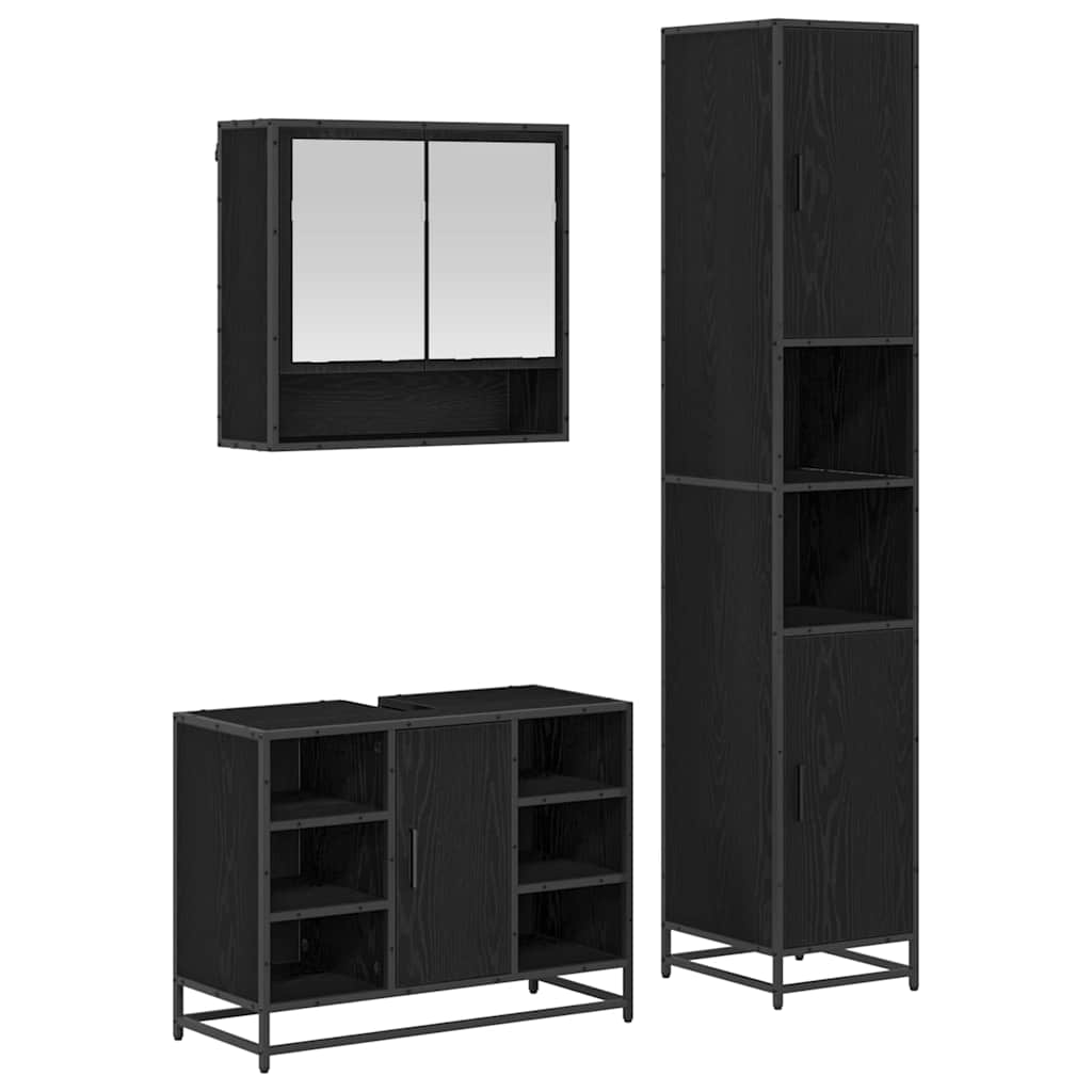 vidaXL Bathroom Furniture Set 3 pcs Black Oak Engineered Wood
