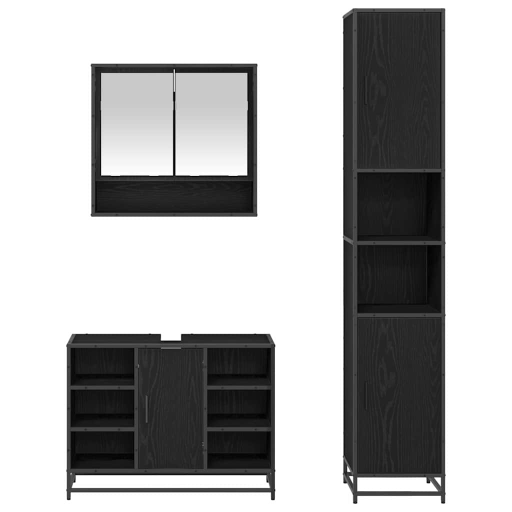 vidaXL Bathroom Furniture Set 3 pcs Black Oak Engineered Wood