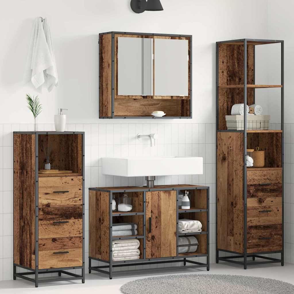 vidaXL Bathroom Furniture Set with Door 4 pcs Old Wood Engineered Wood