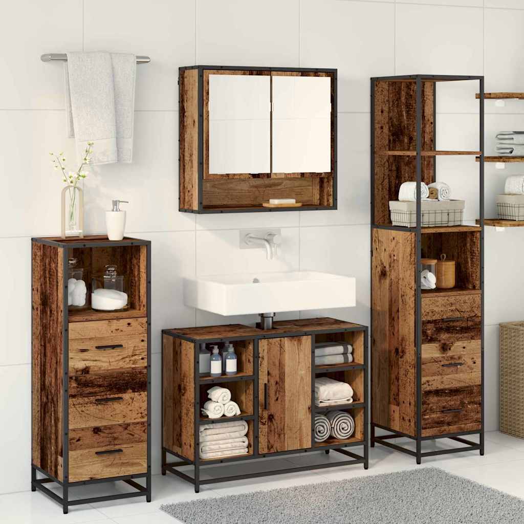 vidaXL Bathroom Furniture Set with Door 4 pcs Old Wood Engineered Wood