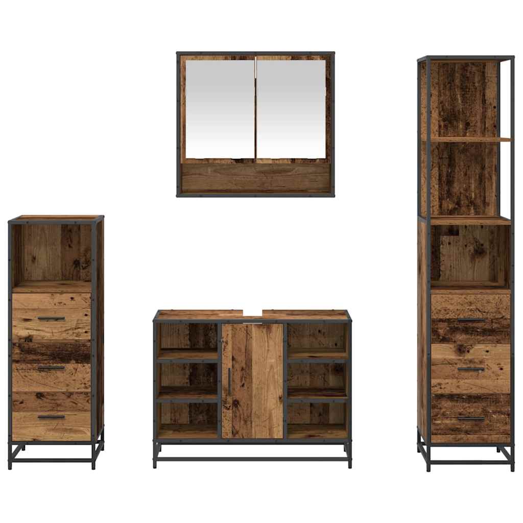 vidaXL Bathroom Furniture Set with Door 4 pcs Old Wood Engineered Wood