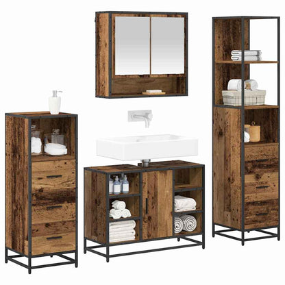 vidaXL Bathroom Furniture Set with Door 4 pcs Old Wood Engineered Wood
