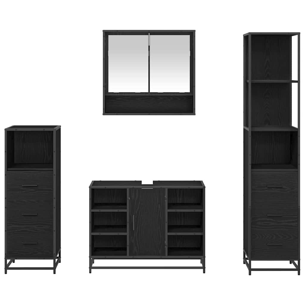 vidaXL Bathroom Furniture Set 4 pcs Black Oak Engineered Wood
