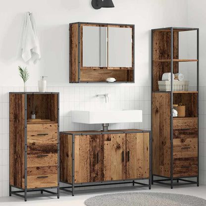 vidaXL Bathroom Furniture Set with Door 4 pcs Old Wood Engineered Wood