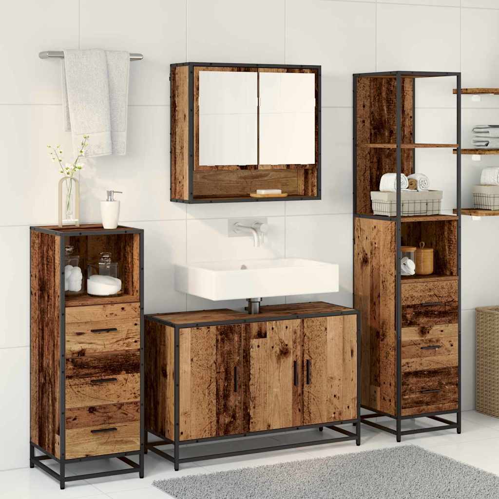 vidaXL Bathroom Furniture Set with Door 4 pcs Old Wood Engineered Wood