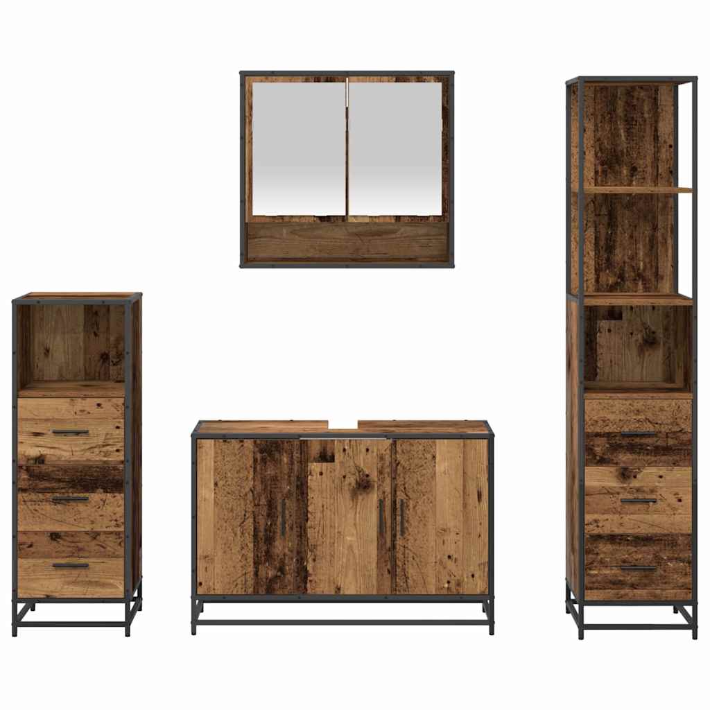 vidaXL Bathroom Furniture Set with Door 4 pcs Old Wood Engineered Wood