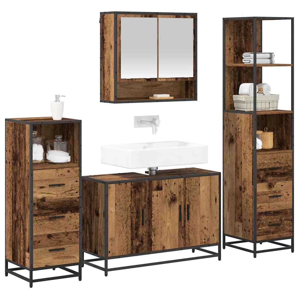 vidaXL Bathroom Furniture Set with Door 4 pcs Old Wood Engineered Wood