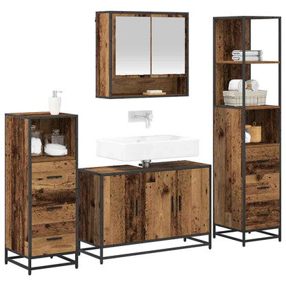 vidaXL Bathroom Furniture Set with Door 4 pcs Old Wood Engineered Wood
