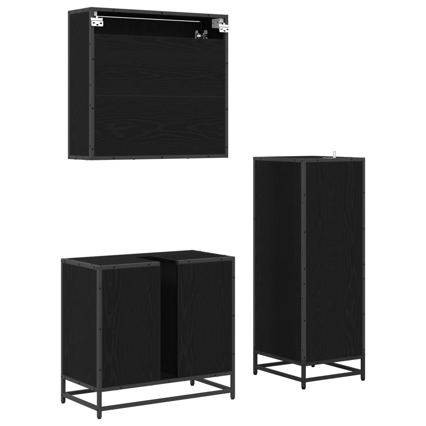 vidaXL Bathroom Furniture Set 3 pcs Black Oak Engineered Wood