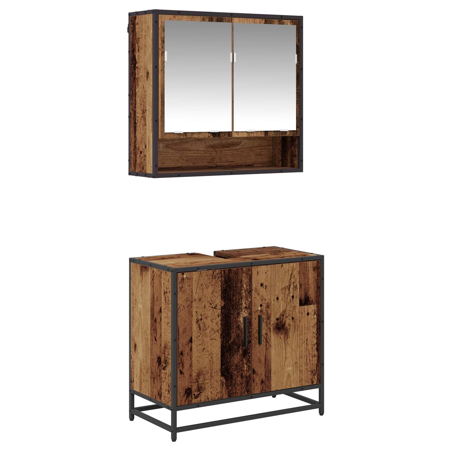 vidaXL Bathroom Furniture Set with Door 2 pcs Old Wood Engineered Wood