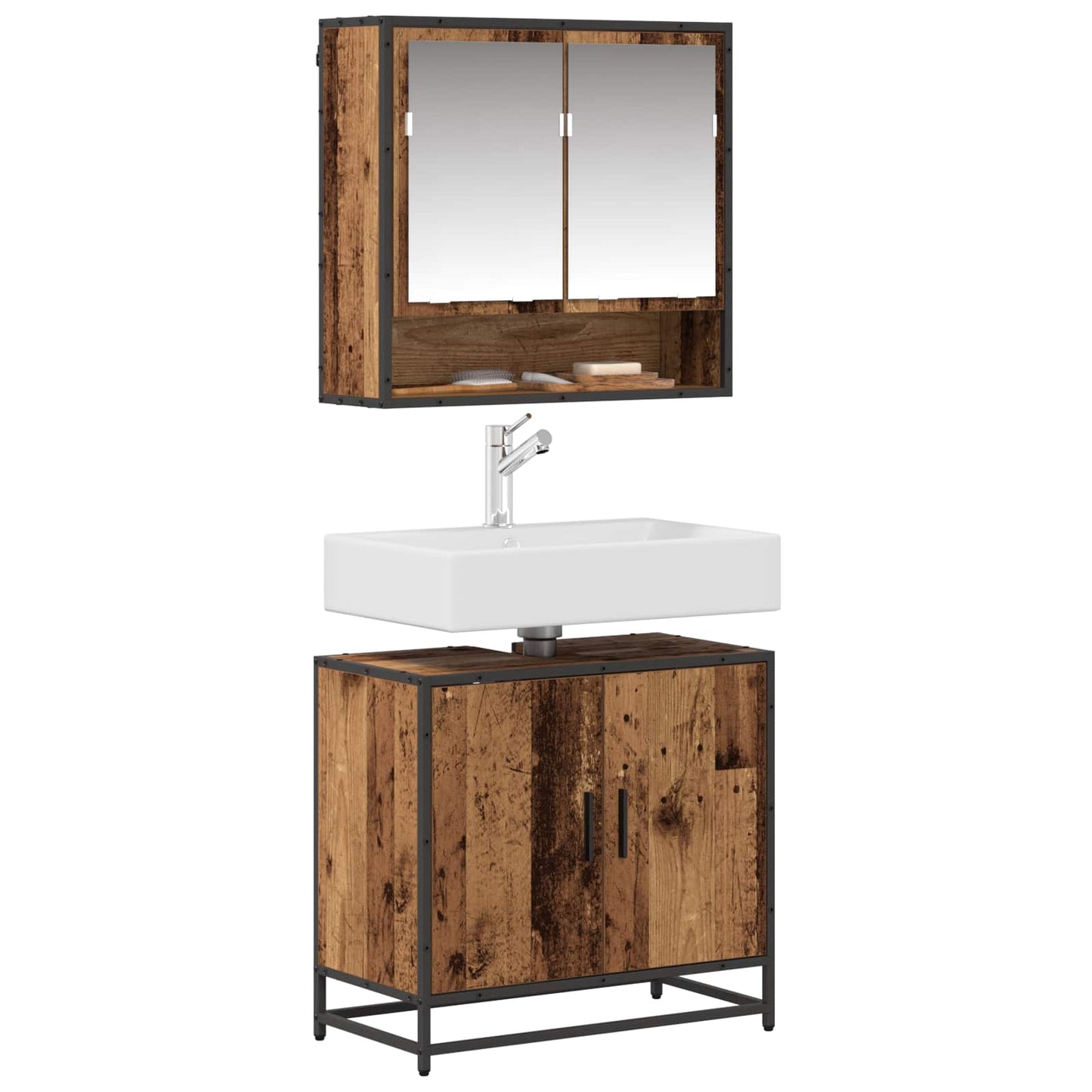 vidaXL Bathroom Furniture Set with Door 2 pcs Old Wood Engineered Wood